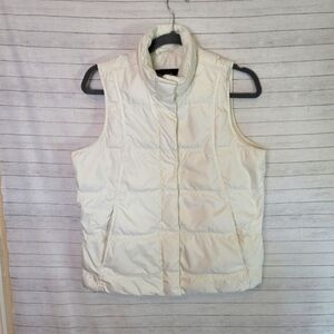 EDDIE BAUER IVORY QUILTED GOOSE DOWN VEST, sz SMALL